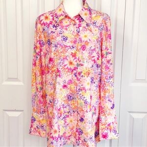 NWT H&M Colorful Pink Floral Print Button Down Shirt Tunic Medium